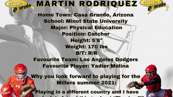Millers Sign Catcher Martin Rodriquez for the 2021 Season